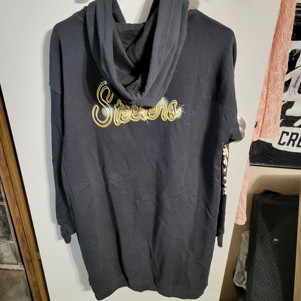 WOMANS WEAR BY ERIN ANDREWS PITTSBURGH STEELERS SWEATSHIRT HOODIE DRESS SZ L - Picture 2 of 8